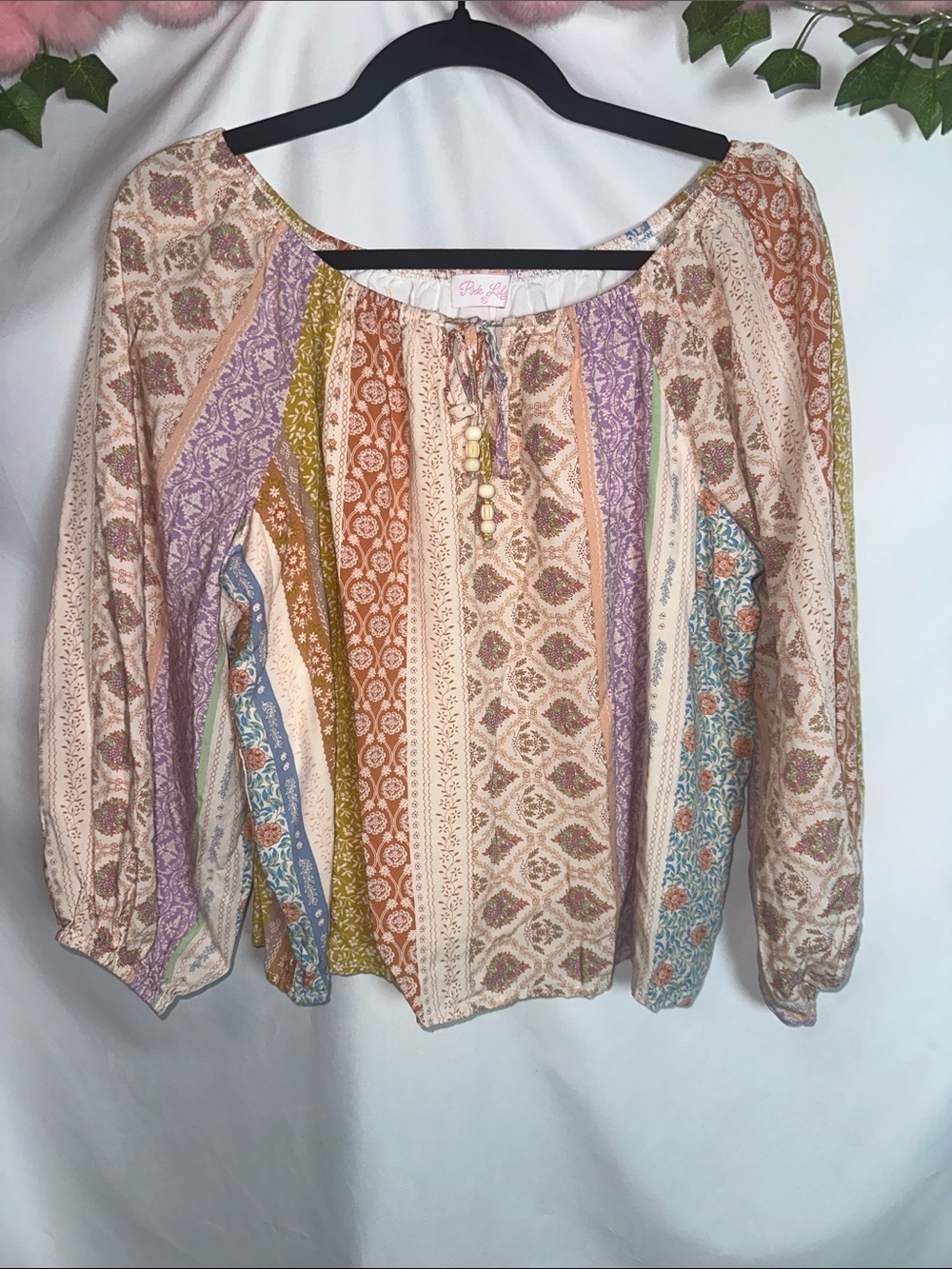 Pink Lily Multi-Striped Boho Peasant Tunic